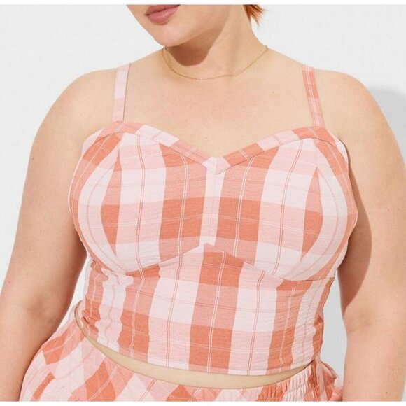 Torrid Plaid Top 1X Orange Seersucker Preppy Bralette Check Boho Western Chic - Picture 1 of 13